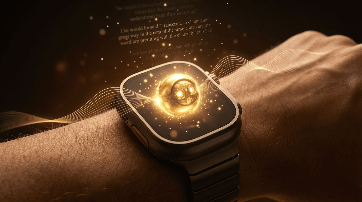 Apple Watch with the Demi orb listening, golden sound waves emanating upward